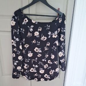 Dynamite Black Floral Women's Assymetrical Shoulder Blouse
